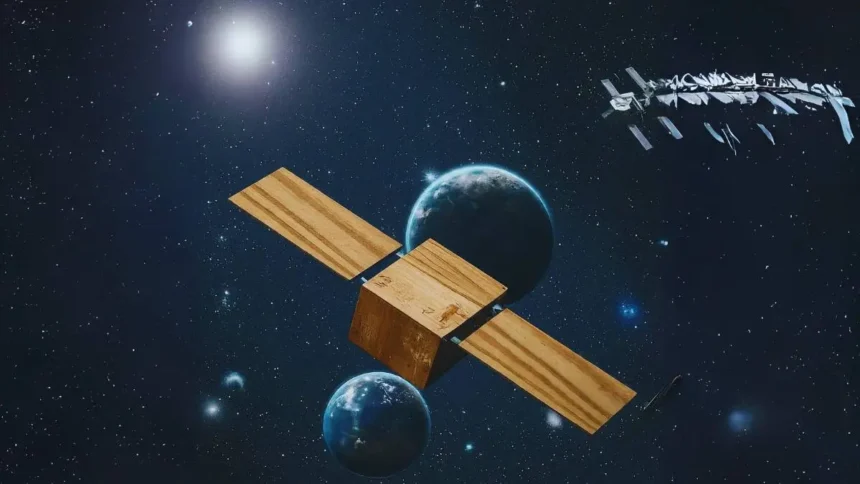AI-generated representation image of wooden satellite.