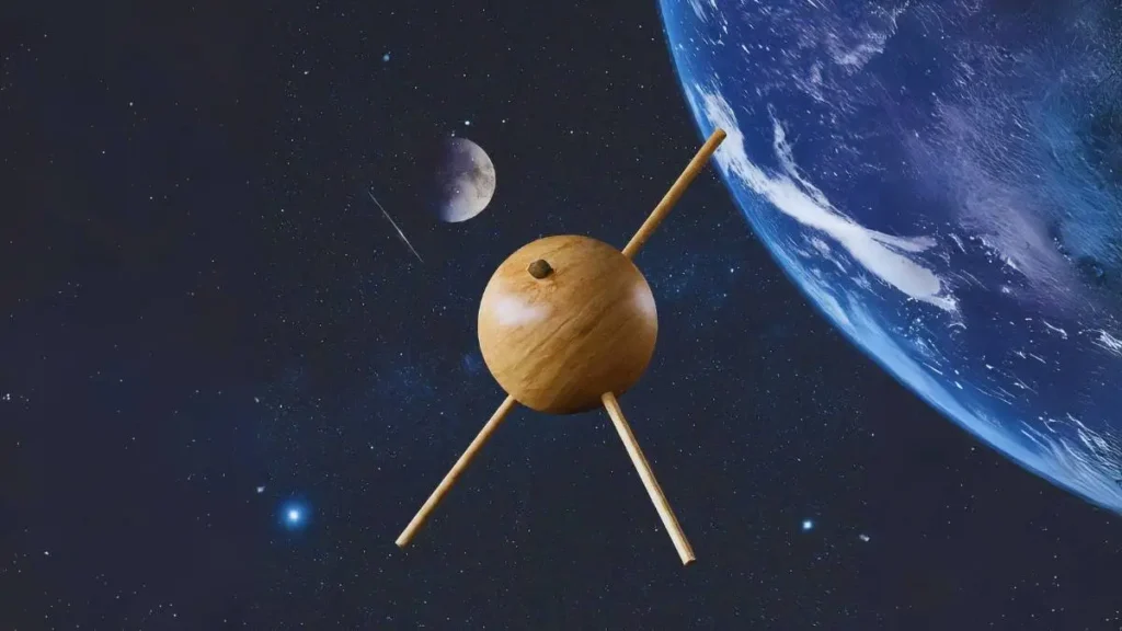 AI-generated representation image of wooden satellite.
